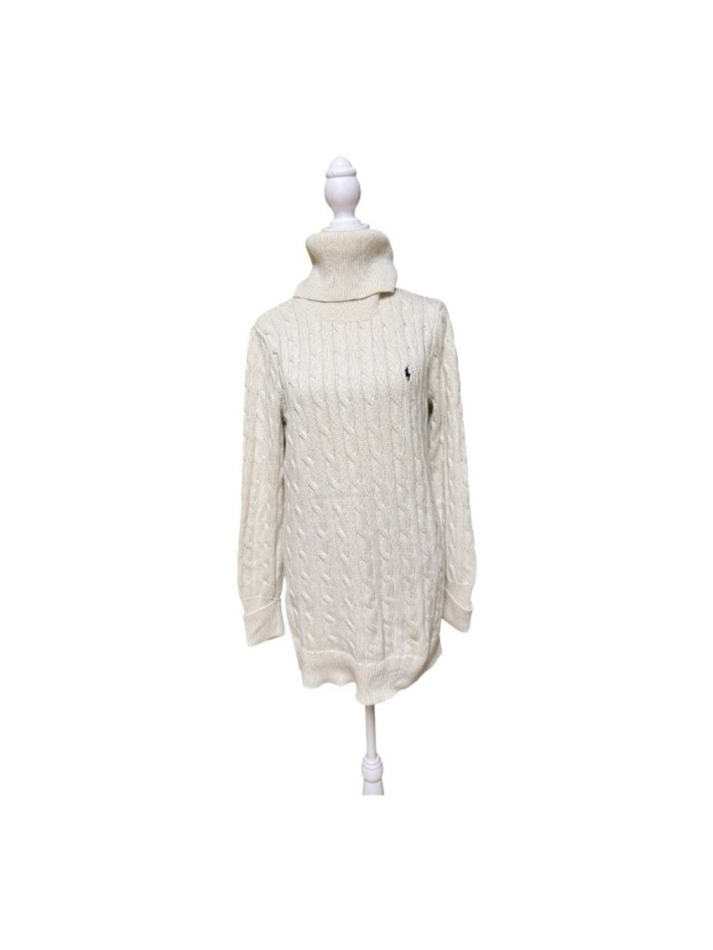 Polo Ralph Lauren Sport Cable Knit Turtleneck Sweater Ivory Cotton Women’s M